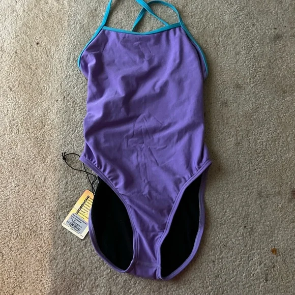 Jolyn Clothing Purple and Black One Piece Swimsuit - Picture 2 of 5